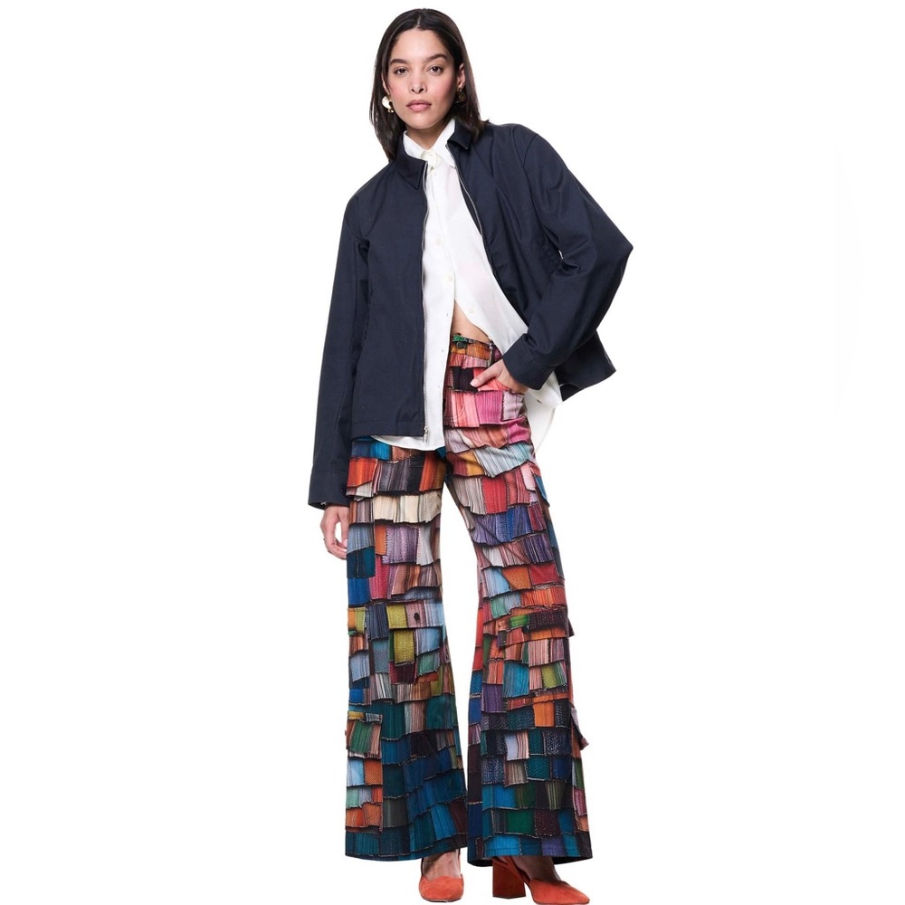 Multicolor Wide-Leg Patchwork Print Pants